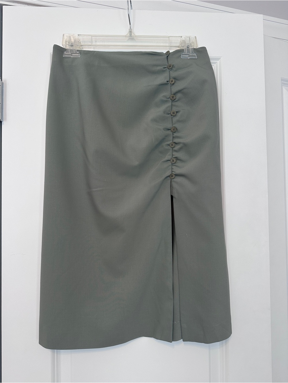 Vintage Emporio Armani Olive Button Front Midi Skirt minimalist 90s Y2K